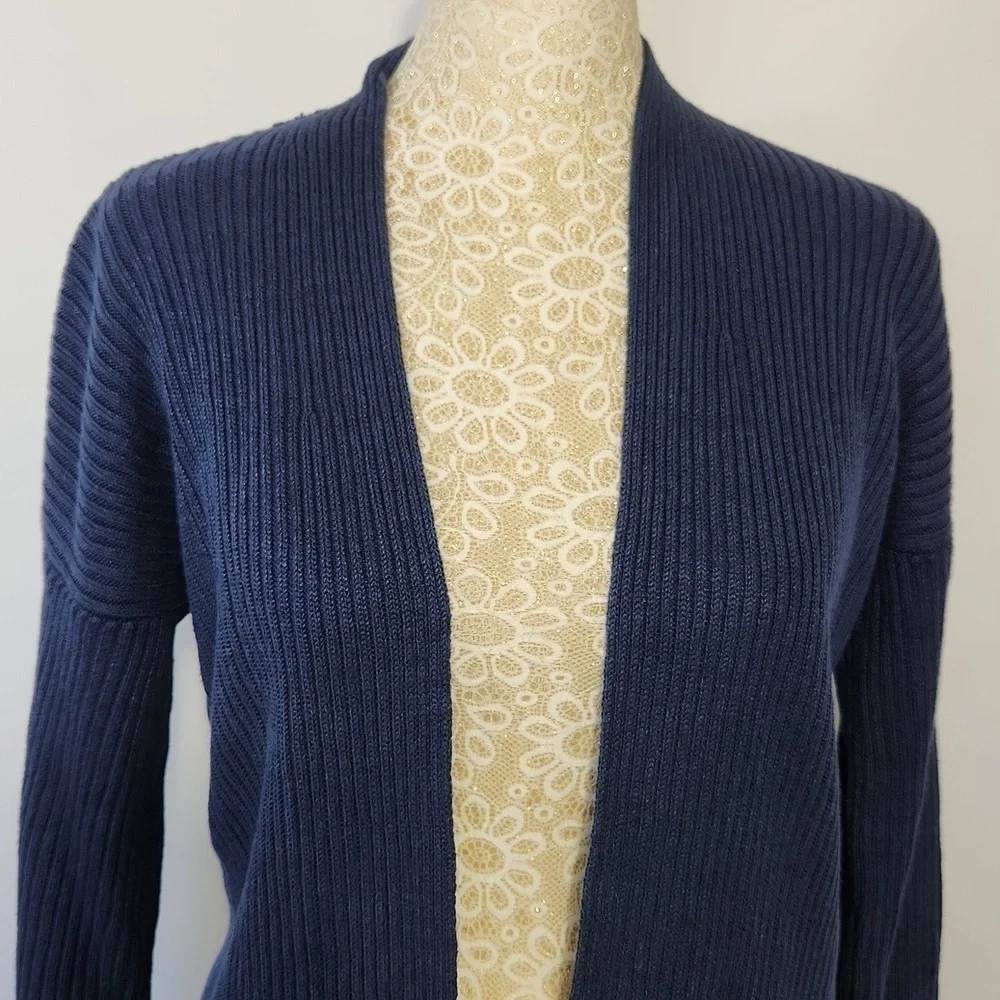 Eileen Fisher Women's Blue 100% Organic Linen Ribbed Long Sleeve Cardigan XS/TP